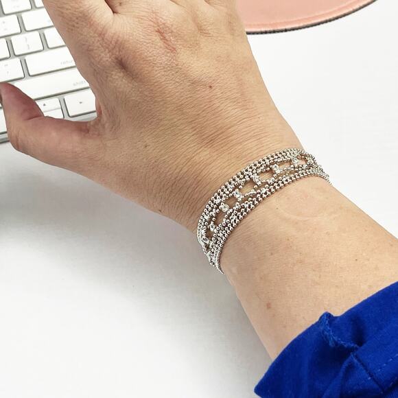 Givenchy Vintage Dainty Lace Pattern Silver & Crystal Bracelet - Picture 1 of 8